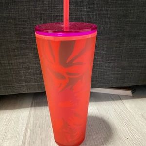 Starbucks Spring 2022 Tumbler 24 oz Cold Cup Red Floral Soft Touch Purple Lid
